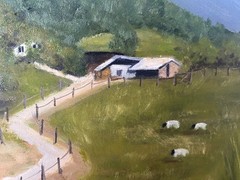 Farming on the hills in the countryside, Stretched canvas, 18″x14″