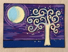 ACEO Acrylic Painting Purple Sunset Tree Moon Landscape Original Pop Art edenart