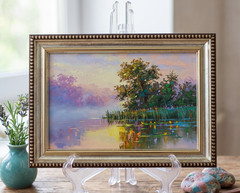 River Original Oil Painting 6×4 Framed Signed Summer Lake Forest Landscape Art