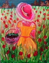 Girl in Flowers Modern Wall Art 11×14 Hand Painted Acrylic Canvas Wall Decor