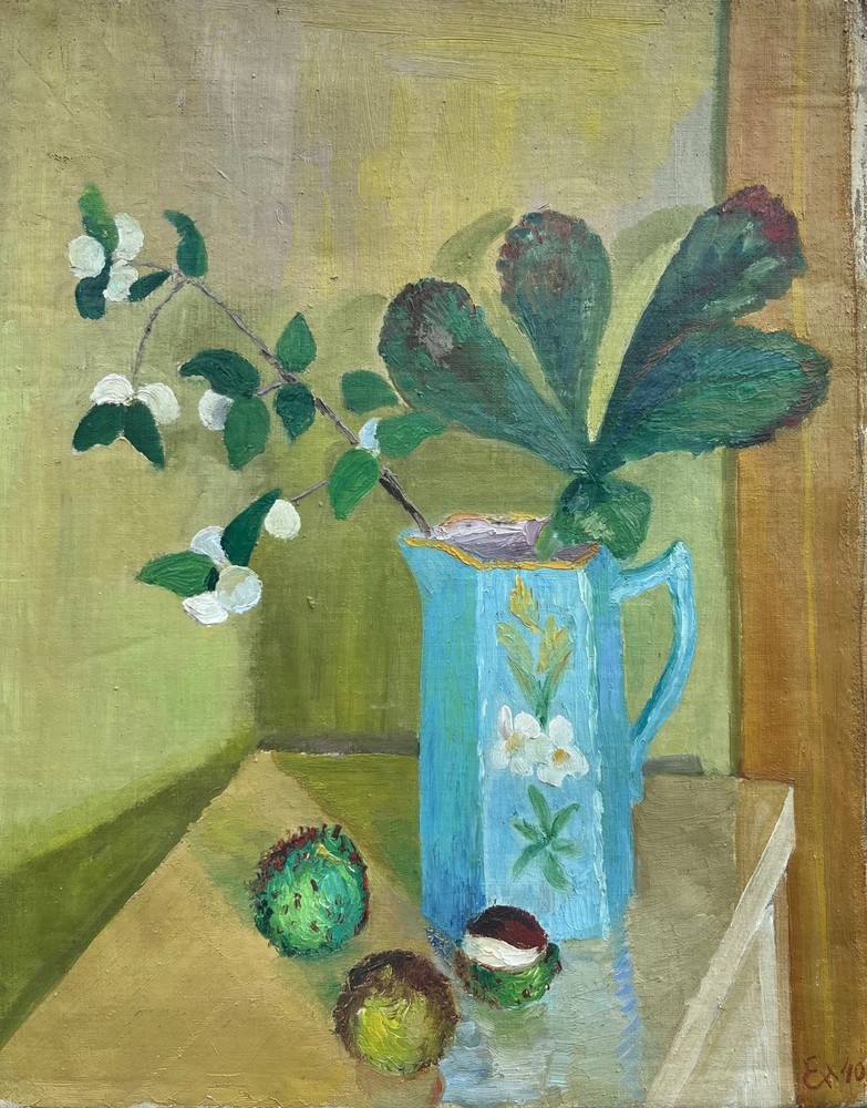 Impressionist Still Life Painting Blue Jug And Chestnuts Oil On Canvas 1940