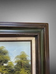 Mid-Century Serene Cottage by a Lake- Rustic Painting by Brenner – Framed – VTG
