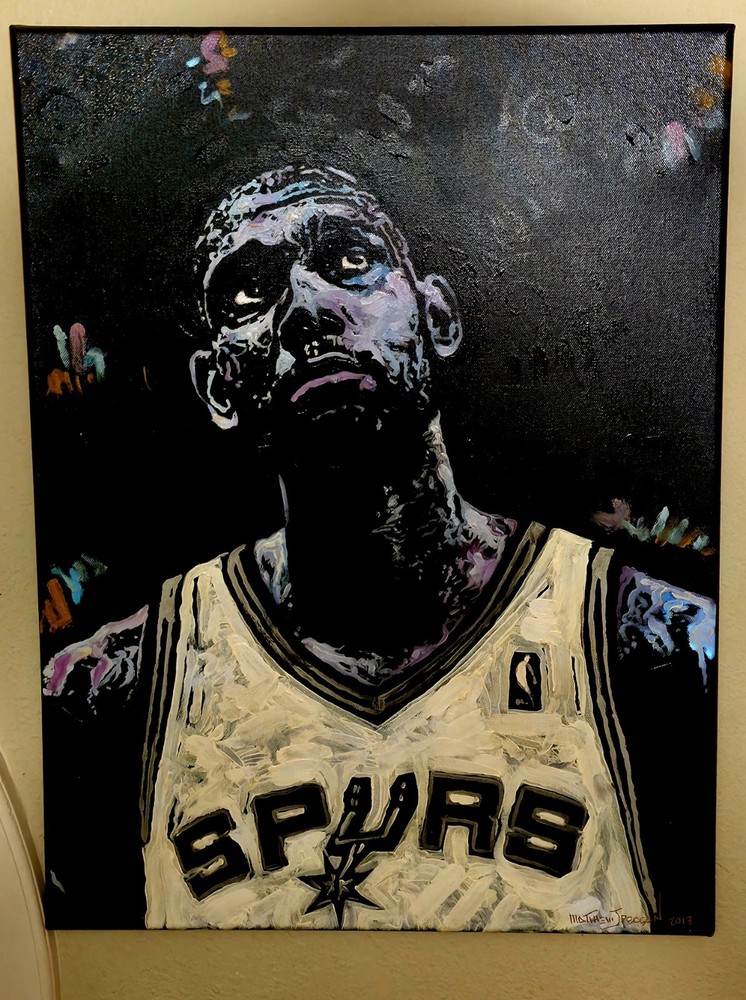 Tim Duncan San Antonio Spurs Custom Oil Painting on Canvas 18″ x 24″