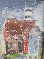 Vtg Original Oil Painting Mid Century Architectural City Impressionism