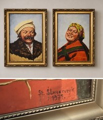 FOLK ART PORTRAIT PAINTING Original Man Woman Polish Couple Signed Whimsy Pair