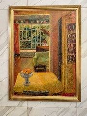 Lilian MacKendrick Interior Piano Painting On Canvas Signed Gilded Frame 45+35”