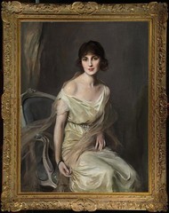 Hand Painted Edwardian Lady Oil Painting Woman in Yellow Evening Gown Portrait