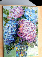 ORIGINAL OIL Painting “ Hydrangea in VASE“ impasto 7″x 5″ by Olga Diduh.