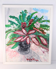 Pink & Green Still Life Vintage Oil Painting Signed Eric de Vienne