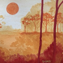Original Art Watercolor Trees Landscape Red Orange Yellow Signed Unframed 5×7