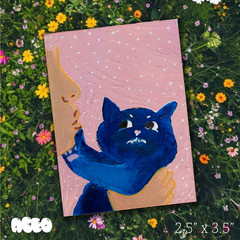 ACEO ART CARD ORIGINAL ACRYLIC Cat 2.5in x 3.5in Signed by Sabatani