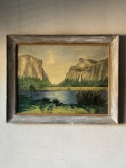 CALIFORNIA ANTIQUE YOSEMITE VALLEY PLEIN AIR LANDSCAPE OIL PAINTING VINTAGE 1960