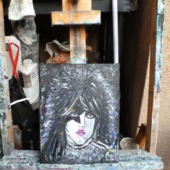 PAUL STANLEY star singer guitarist KISS painting original 8×10 signed by Crowell