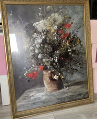 Vtg Renoir?Painting Bouquet Of Flowers In Vase Ornate Frame Large32”X26”