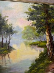 Large Edwards „River And Path Landscape Scene“ Oil Painting – Signed And Framed