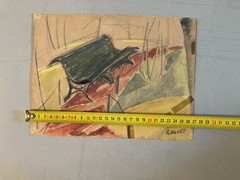 Gouache Painting 1930 Park Bench Cubism Cubist Elisabeth Ronget Antique