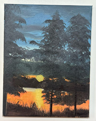 11”x14” Oil on Canvas Signed Impressionist Sunset Lake Landscape