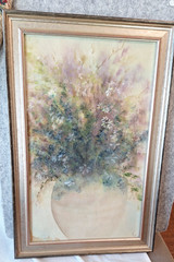 Vtg Still Life on Board Pastel Wildflowers in Vase Signed 20.5×13.5 Cottagecore