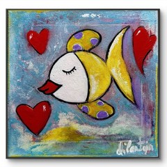 DIPANT Original Art Fish 8×8 Canvas Pop Art Fine Art Abstract Interior Decor