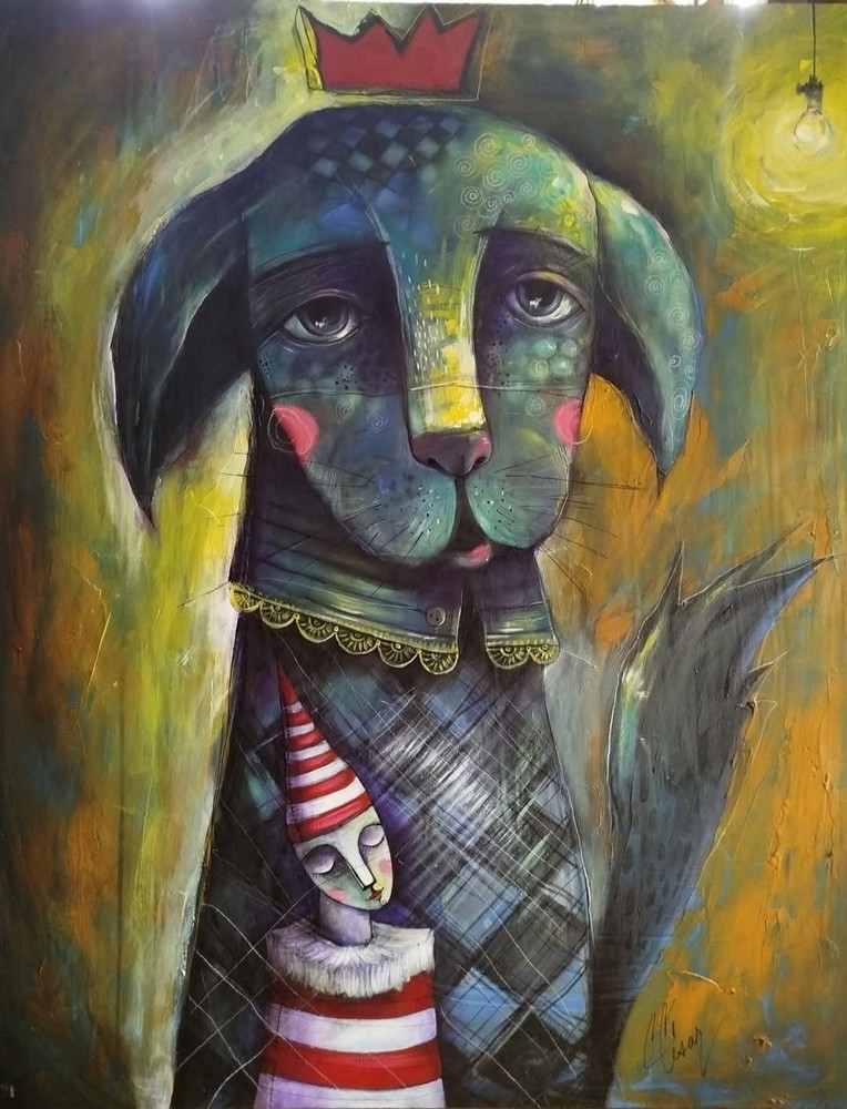 Acrylic/Canvas Carlos Cesar cuban Beautifull Art 100×80 Cm T:Mi perrito …