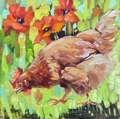 Chicken Painting Farm Bird Original Oil Painting 6×6