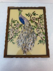 Vintage Foil Art – Reverse Glass Painting – Peacock – 18″ x 14″