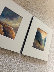 Pair Great American West Sky & Landscape, Dramatic /Matted Original Oil Pastels