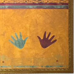 Native Inspired Handprint Friendship Blanket Wall Art Southwestern Gold XL 65”