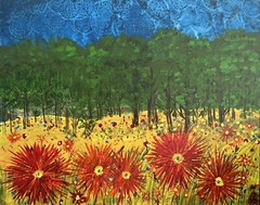 Flowers And Trees Oil Painting On Canvas Landscape Impressionism 24×30”
