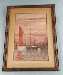 Vintage Max Kindt Painting Sail Boats Sailboats Nautical Wood Frame