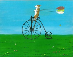 8X10 PRINT OF PAINTING PEMBROKE WELSH CORGI ANTIQUE BICYCLE RYTA Folk Art Dog 🌳