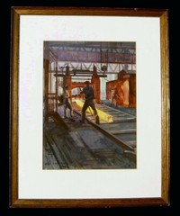 Oscar Detering 1872 – Düsseldorf / work on the blacksmith roller / industrial painting