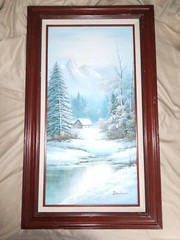 Winter Landscape,Beverly Jamison Carrick 1970s Original Oil Painting signed