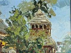 Oil painting Rural church Ukrainian painter Canvas Framed original Cityscape