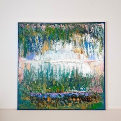 Original Abstract Acrylic Painting (See Video) On Canvas irridescent glow 12×12