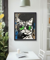 14×11 canvas Original Abstract Cat Glasses Painting Modern Wall Art Home Decor