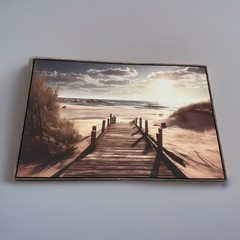 Beach Boardwalk Framed Canvas Wall Decor Original Hand Crafted Painting 38X26.5”