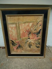 Fighting Cocks Painting / Rooster, Chicken ,Bird 21 1/2 x 25 1/2 H. Matthews