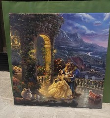 Thomas Kinkade Studios Disney Beauty and the Beast Canvas Wall Art 14×14 COA EUC