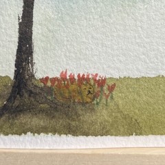 ACEO Original Art Watercolor Cat Hiding In Flowers Backyard OOAK annesartdesigns