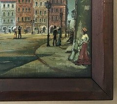 Oil Painting Landscape Houses Old Town Square Warsaw Poland 20th