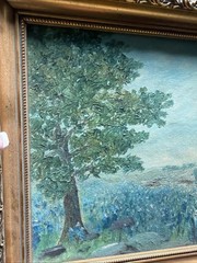 VTG 1963 Original Texas Bluebonnet Oil Painting Belgium Gold Frame Signed 8×10