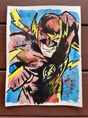 Original Flash Painting By Alannah Dyer- Acrylic 9×12 in. Comic Book Fan Art