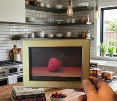 Original handmade Painting Strawberry 6″×4″ inch Framed
