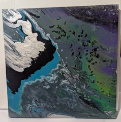 Abstract Fluid Pour Painting 10 X 10 Canvas Home Acrylic Art Purple Black Silver