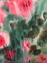 Original Watercolor of Red and Pink Flowers by Texas artist Electra Malone