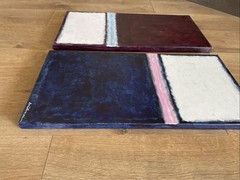 Pair Set 2 Original Modern Abstract Paintings signed Diptychs each 10×20″