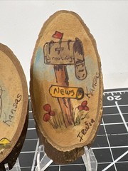 VTG Hand Painted Kansas Farm Life Folk Art Live Edge Wood Slices Irwin Grotheer