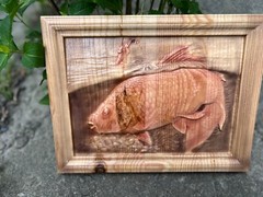 Carpfishing Fisherman Catches Carp Large Wood Carving Multicolor Picture Woodwor