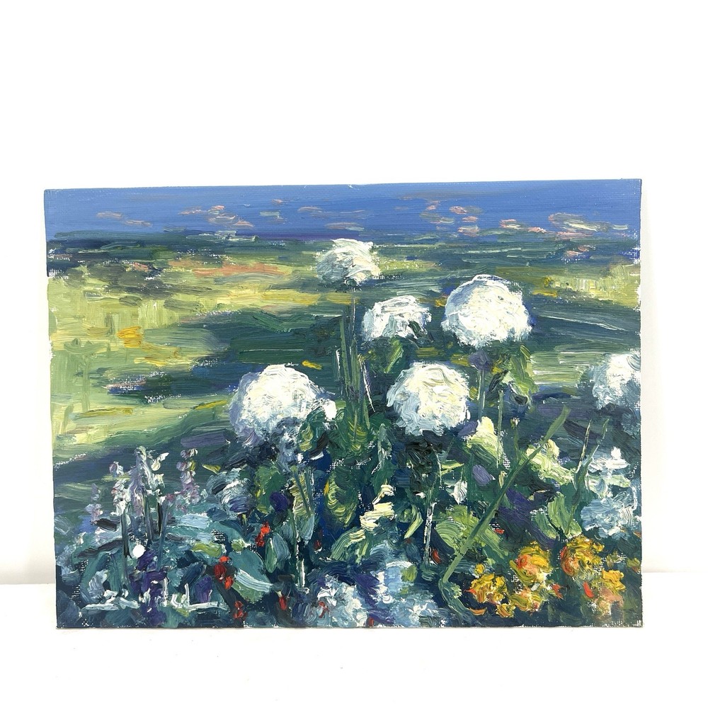Original Artwork Study 9”x12” Oil Canvas Panel White Flowers Tadeusz Seidel